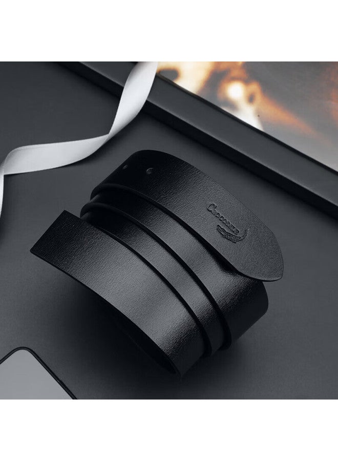 Crocodile T-shirt Retro Leather Belt, No Buckle, Men's Pin Buckle Belt With Holes, Casual Trouser Belt, Without Buckle, E2651 Black - Image 4