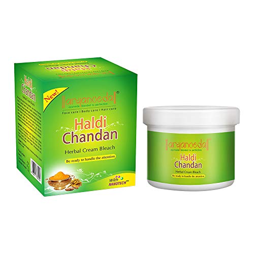 Aryanveda Haldi Chandan Herbal Bleach Cream | Turmeric & Sandalwood for Glowing Skin, Brightening, Anti-Acne & Smooth Skin | Women & Men | 43g Each (Pack of 10) - Image 1