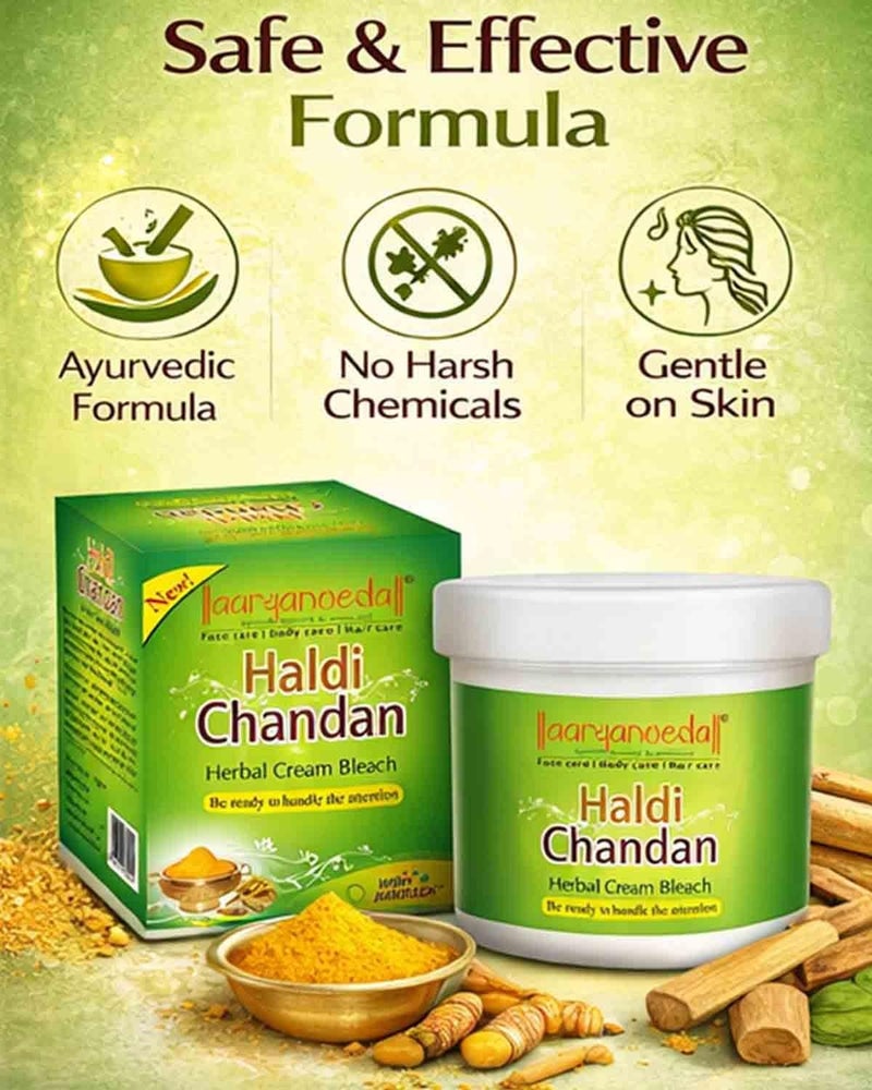 Aryanveda Haldi Chandan Herbal Bleach Cream | Turmeric & Sandalwood for Glowing Skin, Brightening, Anti-Acne & Smooth Skin | Women & Men | 43g Each (Pack of 10) - Image 2