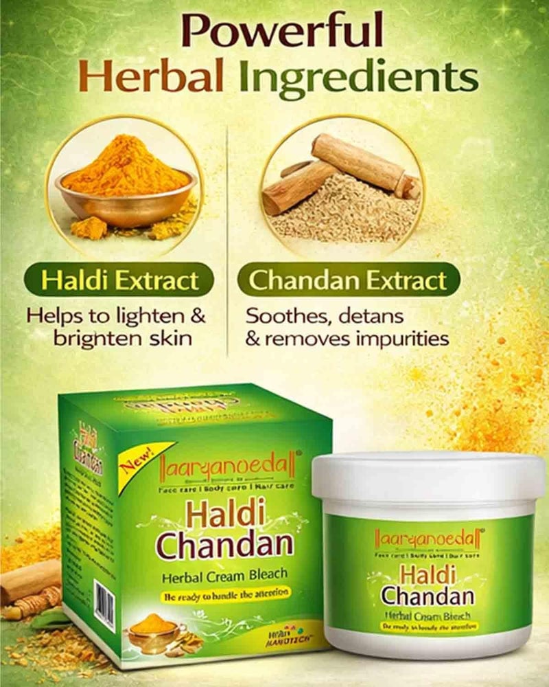 Aryanveda Haldi Chandan Herbal Bleach Cream | Turmeric & Sandalwood for Glowing Skin, Brightening, Anti-Acne & Smooth Skin | Women & Men | 43g Each (Pack of 10) - Image 3