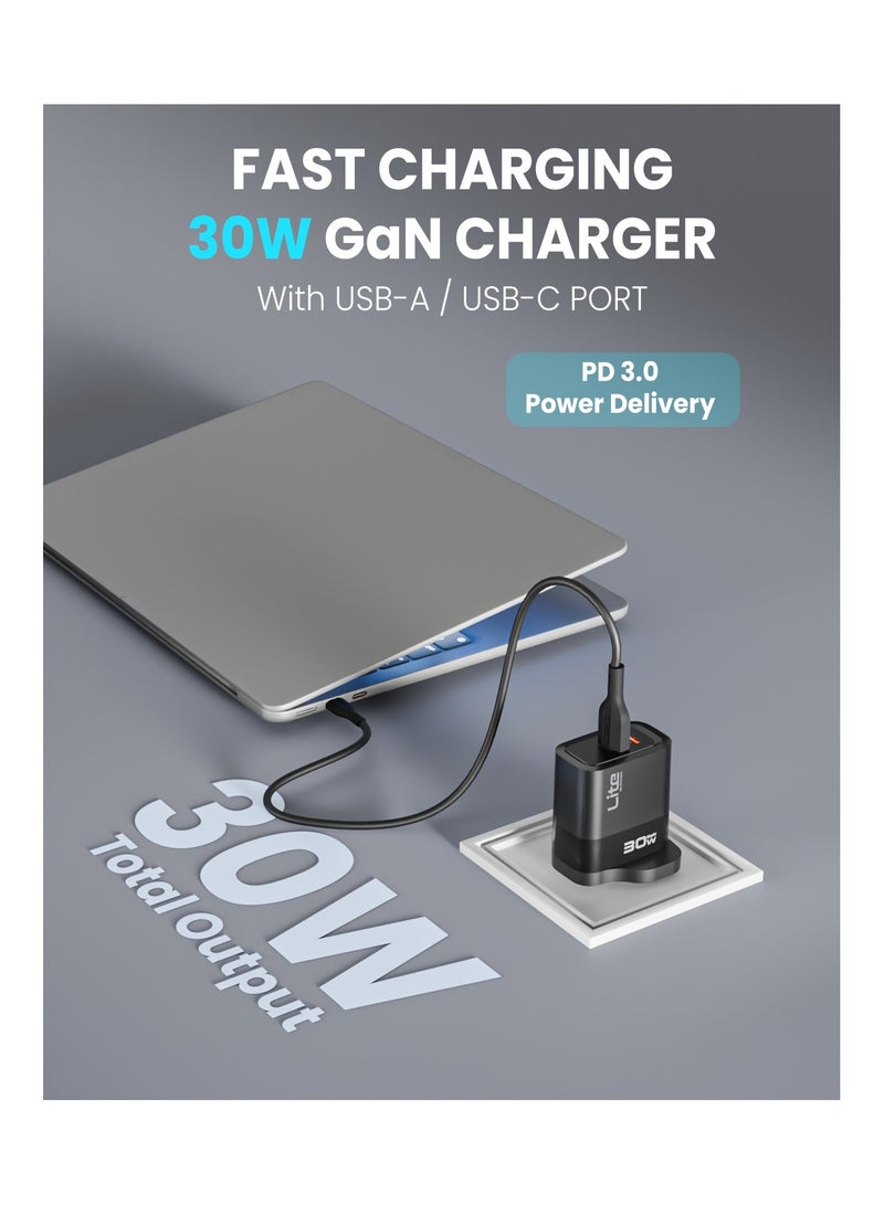 Moxedo Lite 30W GaN Charger USB-A/USB-C Ports Fast Charging PD 3.0 with USB-C to USB-C 1.2 Meter Cable Compatible for iPhone Series, iPad Pro 12.9, 11, MacBook, Samsung Galaxy S24, Pixel and more. - Image 4