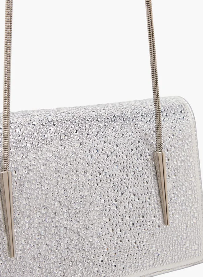 Flora Bella By Shoexpress Women's Embellished Sling Bag with Chain Strap and Magnetic Button Closure
