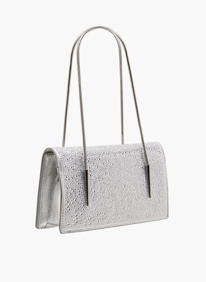 Flora Bella By Shoexpress Women's Embellished Sling Bag with Chain Strap and Magnetic Button Closure
