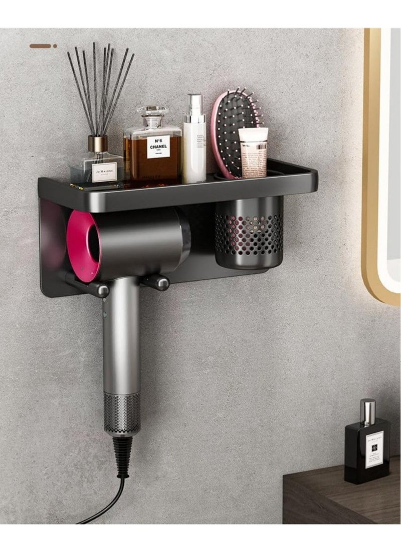 Cool Baby COOLBABY Bathroom Self-Adhesive Hair Dryer Storage Rack Aluminum Alloy Multifunctional Hair Dryer Rack Automatic Toothpaste Dispenser and Toothbrush Holder for Bathroom Decoration with 3 Cups Black - Image 2