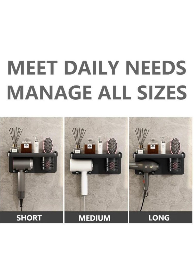 Cool Baby COOLBABY Bathroom Self-Adhesive Hair Dryer Storage Rack Aluminum Alloy Multifunctional Hair Dryer Rack Automatic Toothpaste Dispenser and Toothbrush Holder for Bathroom Decoration with 3 Cups Black - Image 4