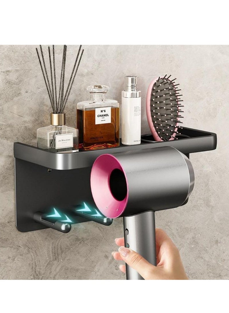 Cool Baby COOLBABY Bathroom Self-Adhesive Hair Dryer Storage Rack Aluminum Alloy Multifunctional Hair Dryer Rack Automatic Toothpaste Dispenser and Toothbrush Holder for Bathroom Decoration with 3 Cups Black - Image 3