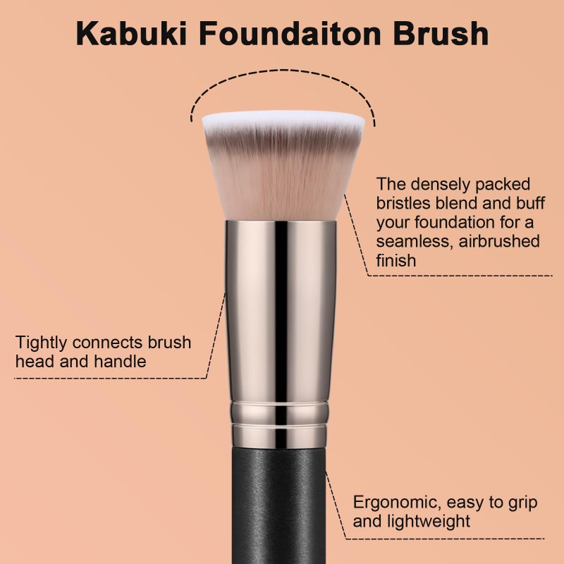 TEOYALL Kabuki Foundaiton Brush, Soft Dense Synthetic Bristles Flat Top Blending Buffing Brush For Liquid Cream Contour Bronzer Foundation - Image 3