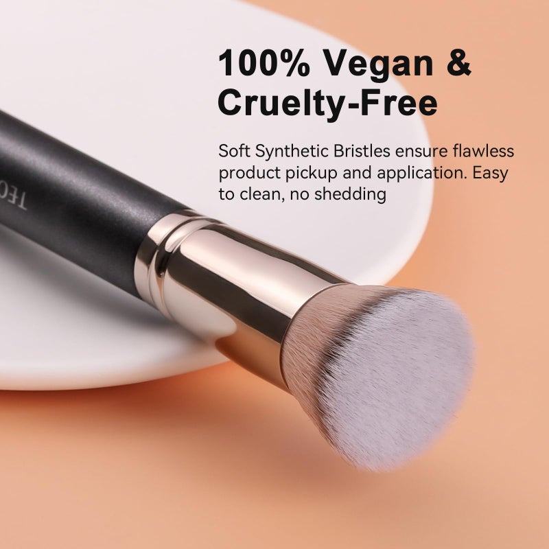 TEOYALL Kabuki Foundaiton Brush, Soft Dense Synthetic Bristles Flat Top Blending Buffing Brush For Liquid Cream Contour Bronzer Foundation - Image 2