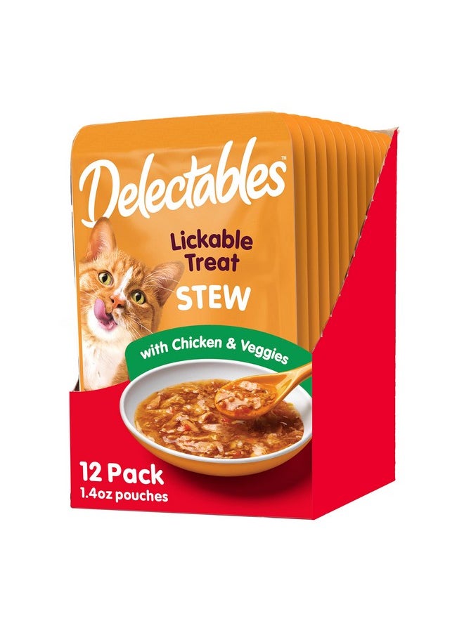 هارتز مكافآت القطط الرطبة القابلة لللعق من Hartz Delectables Stew للقطط البالغة والمسنة، دجاج وخضروات، 1.4 أونصة (عبوة من 12 قطعة) (قد تختلف العبوة)  - Image 1