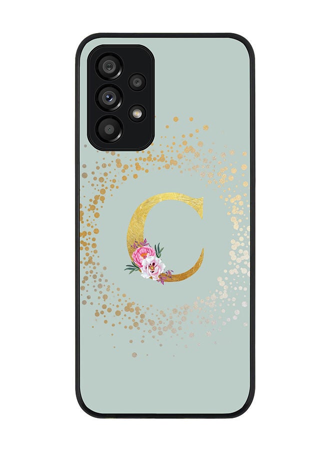 Stylizedd Rugged Black edge case for Samsung Galaxy A73 5G Slim fit Soft Case Flexible Rubber Edges Anti Drop TPU Gel Thin Cover - Custom Monogram Initial Letter Floral Pattern Alphabet - C (Light Grey ) - Image 1