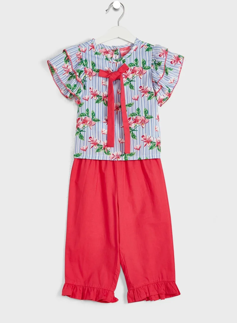Nautinati Nauti Nati Girls Pink Blue Printed Top With Trousers