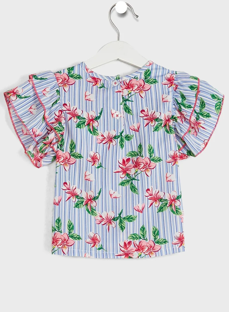 Nautinati Nauti Nati Girls Pink Blue Printed Top With Trousers