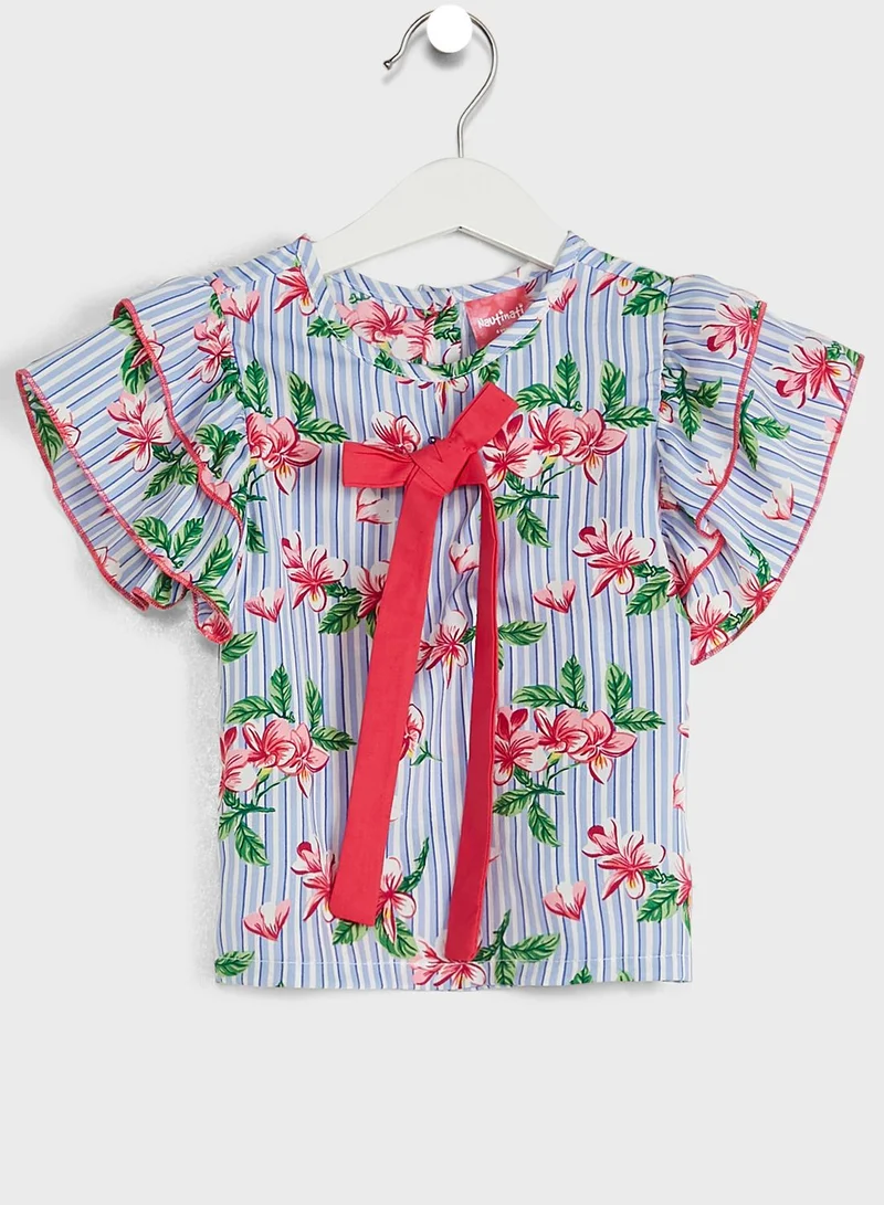 Nautinati Nauti Nati Girls Pink Blue Printed Top With Trousers