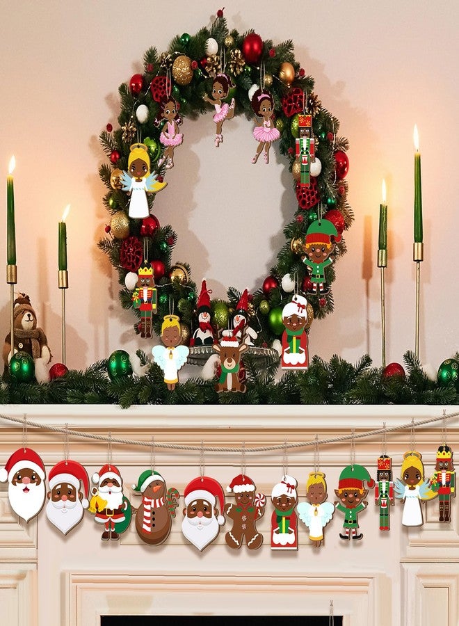 Barydat 45 Pcs African American Christmas Hanging Ornament Santa Tree Decoration Wood Black Angel Ballerina Elk Reindeer Gingerbread Nutcracker Ornament for Xmas Party Holiday Decor - Image 3