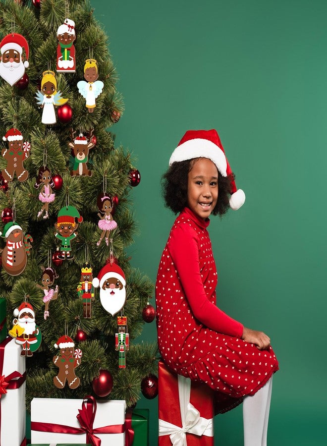 Barydat 45 Pcs African American Christmas Hanging Ornament Santa Tree Decoration Wood Black Angel Ballerina Elk Reindeer Gingerbread Nutcracker Ornament for Xmas Party Holiday Decor - Image 5