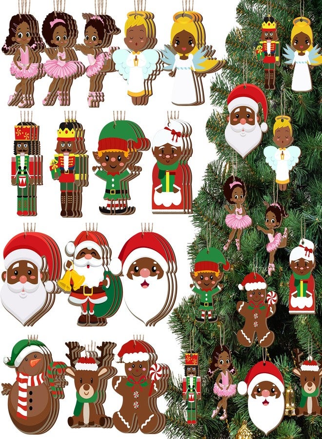 Barydat 45 Pcs African American Christmas Hanging Ornament Santa Tree Decoration Wood Black Angel Ballerina Elk Reindeer Gingerbread Nutcracker Ornament for Xmas Party Holiday Decor - Image 1