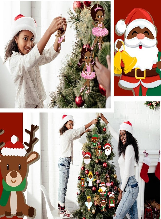 Barydat 45 Pcs African American Christmas Hanging Ornament Santa Tree Decoration Wood Black Angel Ballerina Elk Reindeer Gingerbread Nutcracker Ornament for Xmas Party Holiday Decor - Image 4