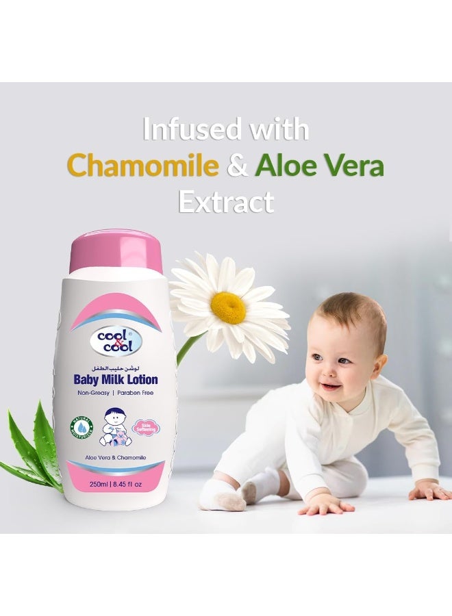 Cool & Cool Vitamin-E Aloe Vera And Chamomile Extract With Extra Mild Formula Baby Milk Lotion - 250ML - Skin Softening, Non-Greasy, Paraben-Free - Image 3