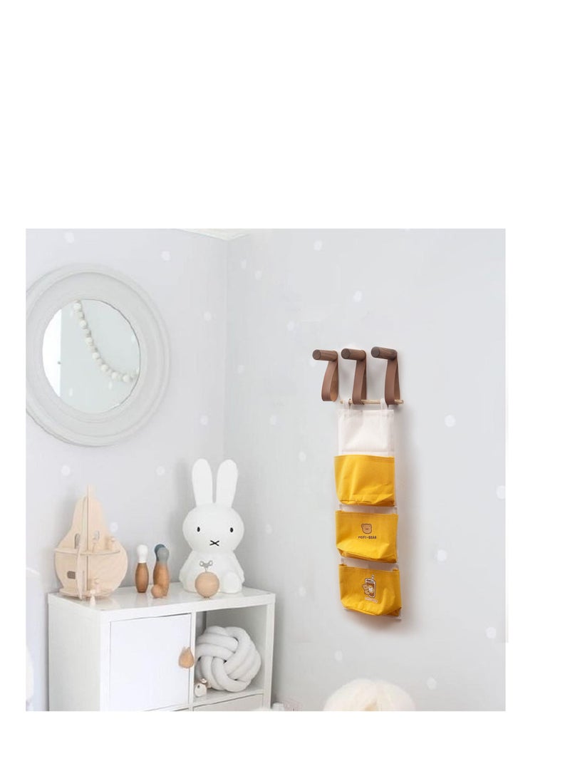 3 Pack Wooden Coat Hooks, Black Walnut,Entryway Wall Hangers, Wall Pegs Wall Mounted Vintage Single Hangers with PU Leather Wall Straps for Hanging Coats Hats Bags Towels(16cm*8.6cm *3cm) - Image 3