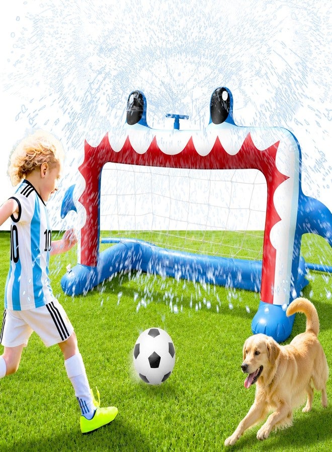 Intoypad Water Sprinkler Football Toys, Inflatable Shark Soccer Goal with Football for Pool Backyard Outdoor Play, Summer Water Games Outside Yard Pool Toys for Boys Girls Kids Ages 3-8 - Image 1