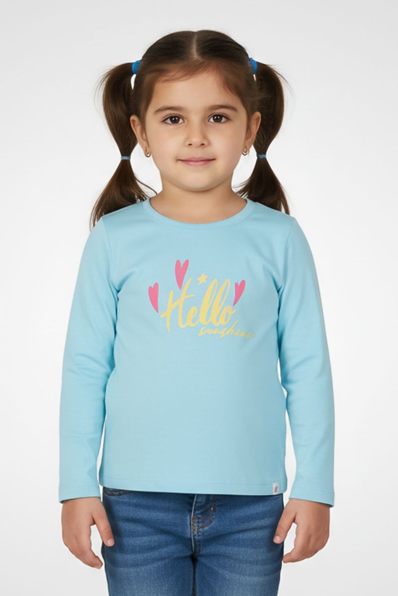 Hamleys Toddlers Girl Crew Neck Long Sleeve Graphic Print T-Shirt, Sky Blue - Image 1