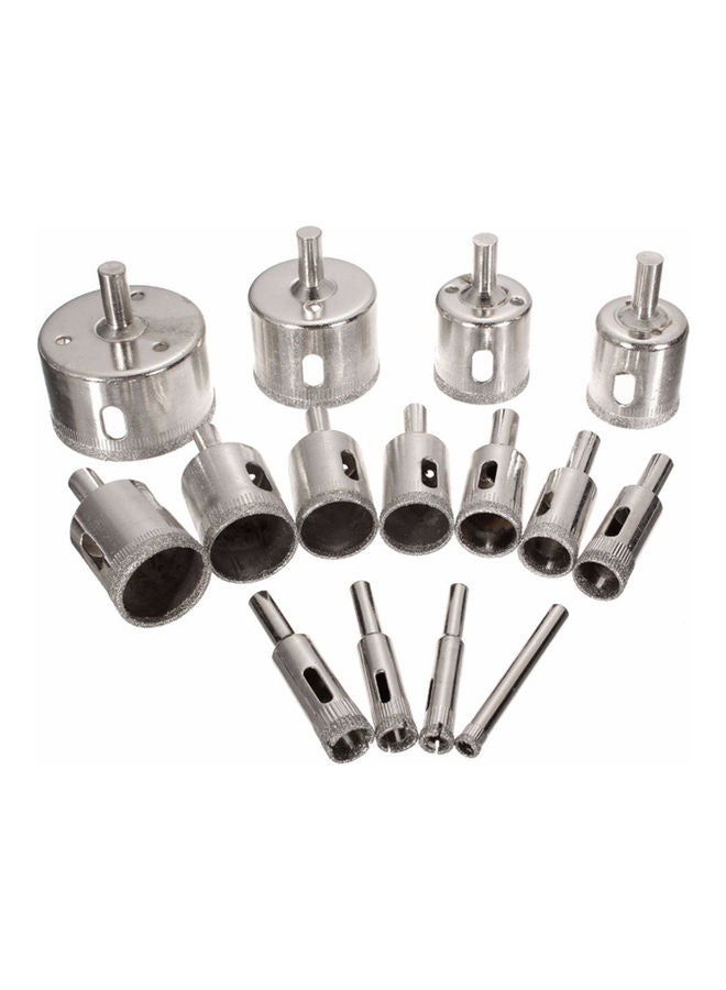 15-Piece Diamond Hole Saw Drill Bit Set Silver 12.00X4.00X10.00cm - Image 2