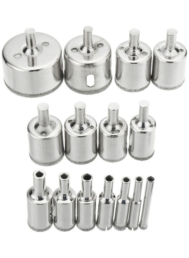 15-Piece Diamond Hole Saw Drill Bit Set Silver 12.00X4.00X10.00cm - Image 1