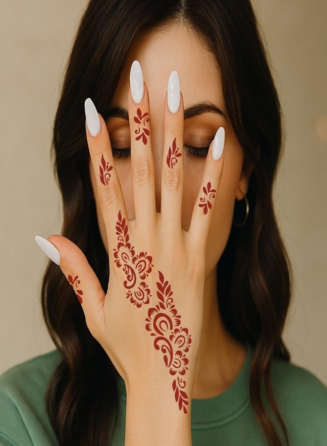 VANVATI Simple Flower Design Sticker with Floral Sticker Mehndi Stencil Sticker One Set for Both Hand | Easy to Apply Stencil Mehndi Sticker Perfect for Weddings, Parties and Any Occasion - Image 3