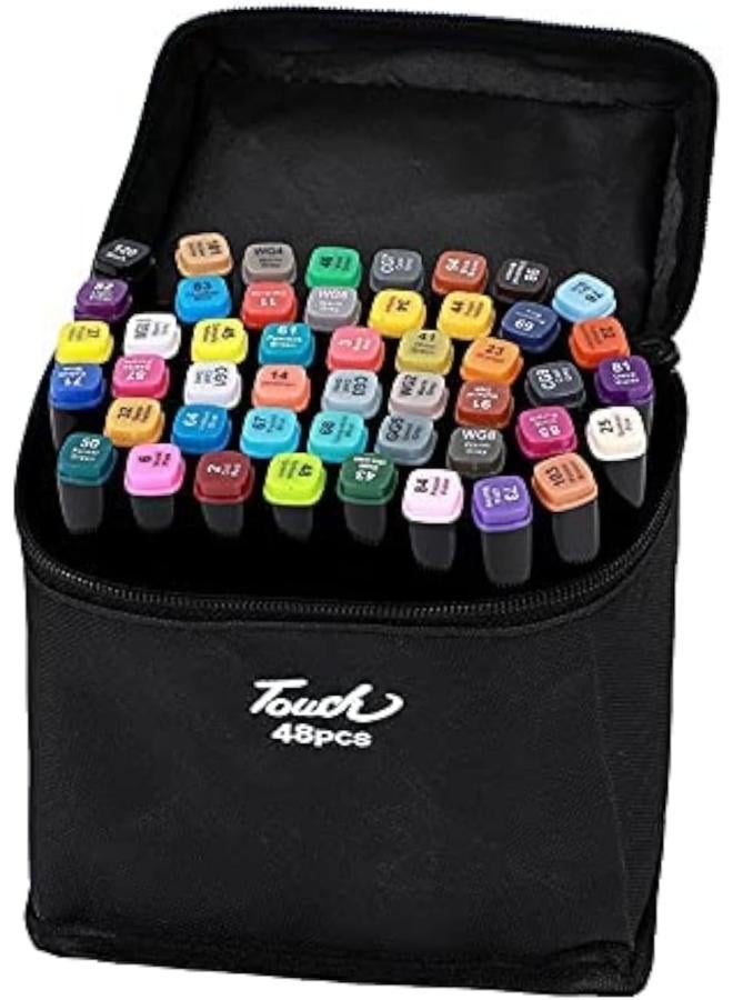Alcohol Brush Markers,48 Colors Art Markers Sketch Pens With Dual Tips Fine&Broad Chisel,Art Supplies For Coloring,Sketching,And Drawing With Marker Case,Multi-coloured - Image 1