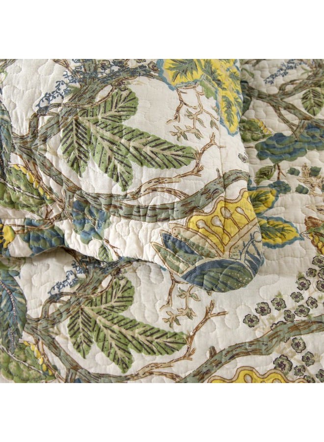 DURLENGEN Forest 100% Cotton Queen Quilt 3Pcs,Bohemian Reversible Leaves & Flowers Pattern on White, Luxury Lightweight Coverlet Sets for All Season(Queen 90x96,Forest) - Image 2