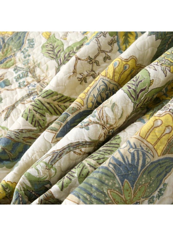 DURLENGEN Forest 100% Cotton Queen Quilt 3Pcs,Bohemian Reversible Leaves & Flowers Pattern on White, Luxury Lightweight Coverlet Sets for All Season(Queen 90x96,Forest) - Image 5