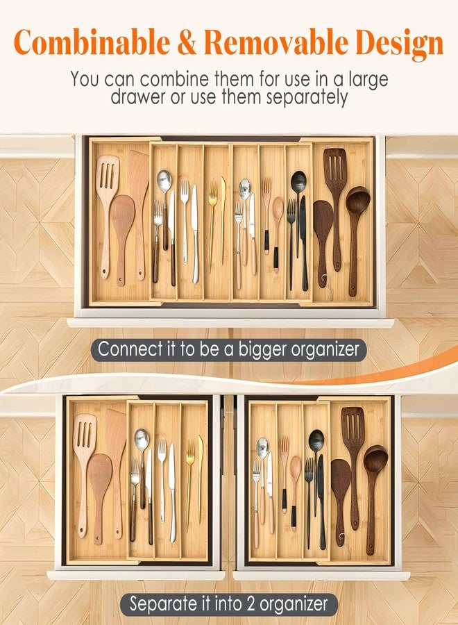 Kathfly Extra Large Drawer Organizer Kitchen Utensils Expandable 21.4 to 36 Inches Wid, Adjustable Bamboo Silverware Tray Cutlery Utensile Flatware Organizer Holder Drawer Divider for Spoons and Forks - Image 4