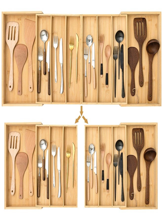 Kathfly Extra Large Drawer Organizer Kitchen Utensils Expandable 21.4 to 36 Inches Wid, Adjustable Bamboo Silverware Tray Cutlery Utensile Flatware Organizer Holder Drawer Divider for Spoons and Forks - Image 1