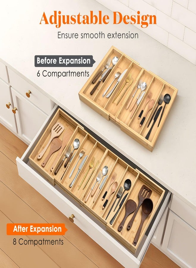 Kathfly Extra Large Drawer Organizer Kitchen Utensils Expandable 21.4 to 36 Inches Wid, Adjustable Bamboo Silverware Tray Cutlery Utensile Flatware Organizer Holder Drawer Divider for Spoons and Forks - Image 5