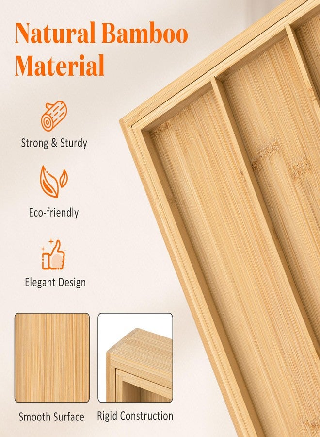 Kathfly Extra Large Drawer Organizer Kitchen Utensils Expandable 21.4 to 36 Inches Wid, Adjustable Bamboo Silverware Tray Cutlery Utensile Flatware Organizer Holder Drawer Divider for Spoons and Forks - Image 3