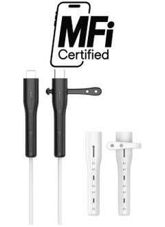 KASTWAVE Charger Cable Saver Cable Management Organizer Protective Cable Protector for iPhone iPad Cord Saver for Bundling and Organizing Cables 2 Pairs White Black Lightning to USB  - Image 1
