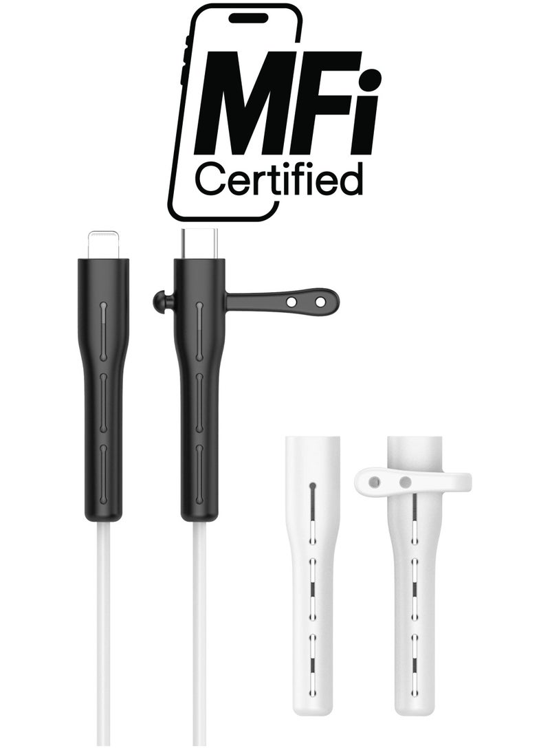 KASTWAVE Charger Cable Saver Cable Management Organizer Protective Cable Protector for iPhone iPad Cord Saver for Bundling and Organizing Cables 2 Pairs White Black Lightning to USB - Image 1