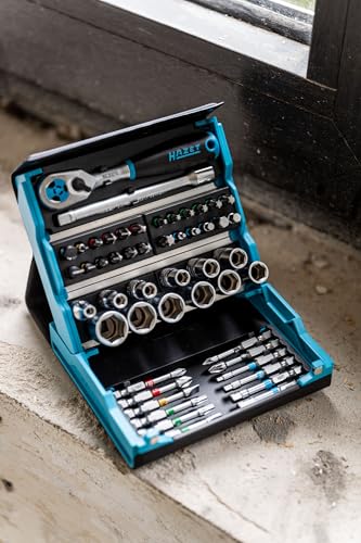 HAZET Smartcase Socket Set 2200SC-2 I 50-Piece Tool Socket Set, Drive: Hexagon and Square 6.3 Mm (1/4 Inch), Mobile Tool Case - Image 3