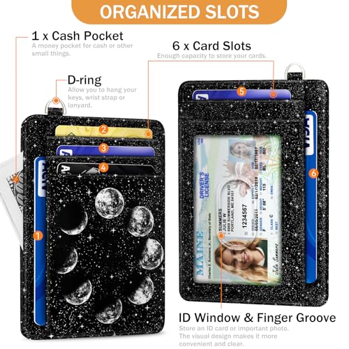 Yonlevres Credit Card Holder Slim Wallet, Moon Lunar Black RFID Wallet Women Front Pocket Small Card Holder, Travel Cute Funny Thin Card Case ID Window PU Leather RFID Blocking Card Organizer Gifts - Image 4