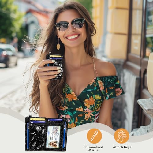 Yonlevres Credit Card Holder Slim Wallet, Moon Lunar Black RFID Wallet Women Front Pocket Small Card Holder, Travel Cute Funny Thin Card Case ID Window PU Leather RFID Blocking Card Organizer Gifts - Image 2