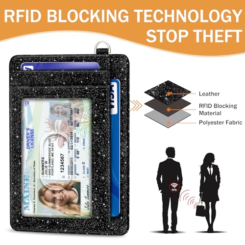 Yonlevres Credit Card Holder Slim Wallet, Moon Lunar Black RFID Wallet Women Front Pocket Small Card Holder, Travel Cute Funny Thin Card Case ID Window PU Leather RFID Blocking Card Organizer Gifts - Image 5