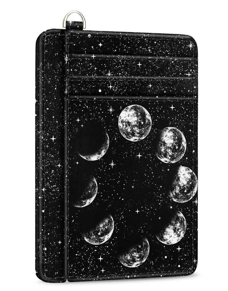 Yonlevres Credit Card Holder Slim Wallet, Moon Lunar Black RFID Wallet Women Front Pocket Small Card Holder, Travel Cute Funny Thin Card Case ID Window PU Leather RFID Blocking Card Organizer Gifts - Image 1