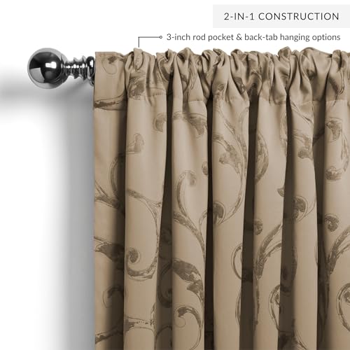 Elrene Home Fashions Mia Jacquard Scroll Blackout Window Curtain, 52" x 84" (1 Panel), Taupe - Image 4