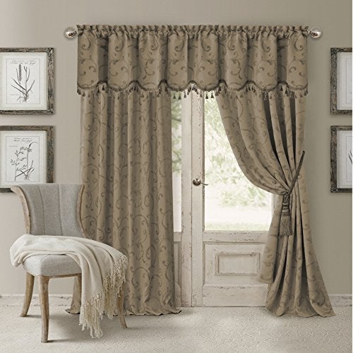 Elrene Home Fashions Mia Jacquard Scroll Blackout Window Curtain, 52" x 84" (1 Panel), Taupe - Image 2