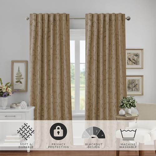 Elrene Home Fashions Mia Jacquard Scroll Blackout Window Curtain, 52" x 84" (1 Panel), Taupe - Image 3