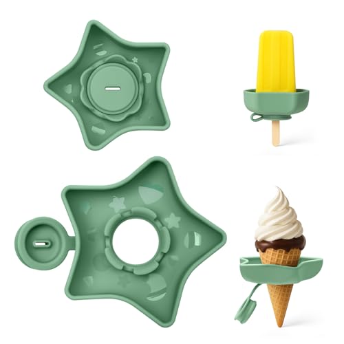 Haakaa Silicone Star Popsicle Holders for Kids 2 Pack LeakProof Ice Cream Cone Drip Catcher 2in1 Ice Pop Holder for Toddlers Kids BPAFree Pea Green - Image 1