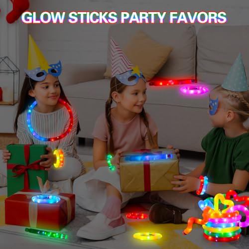 Siwarm 24 Pcs Glow Sticks Toys for Kids LED Light Up Pop TubesBracelet Party Favors for KidsGlow in The Dark Party Supplies Birthday Gifts Xmas Stocking Goodie Bags Stuffers Boys Girls - Image 5