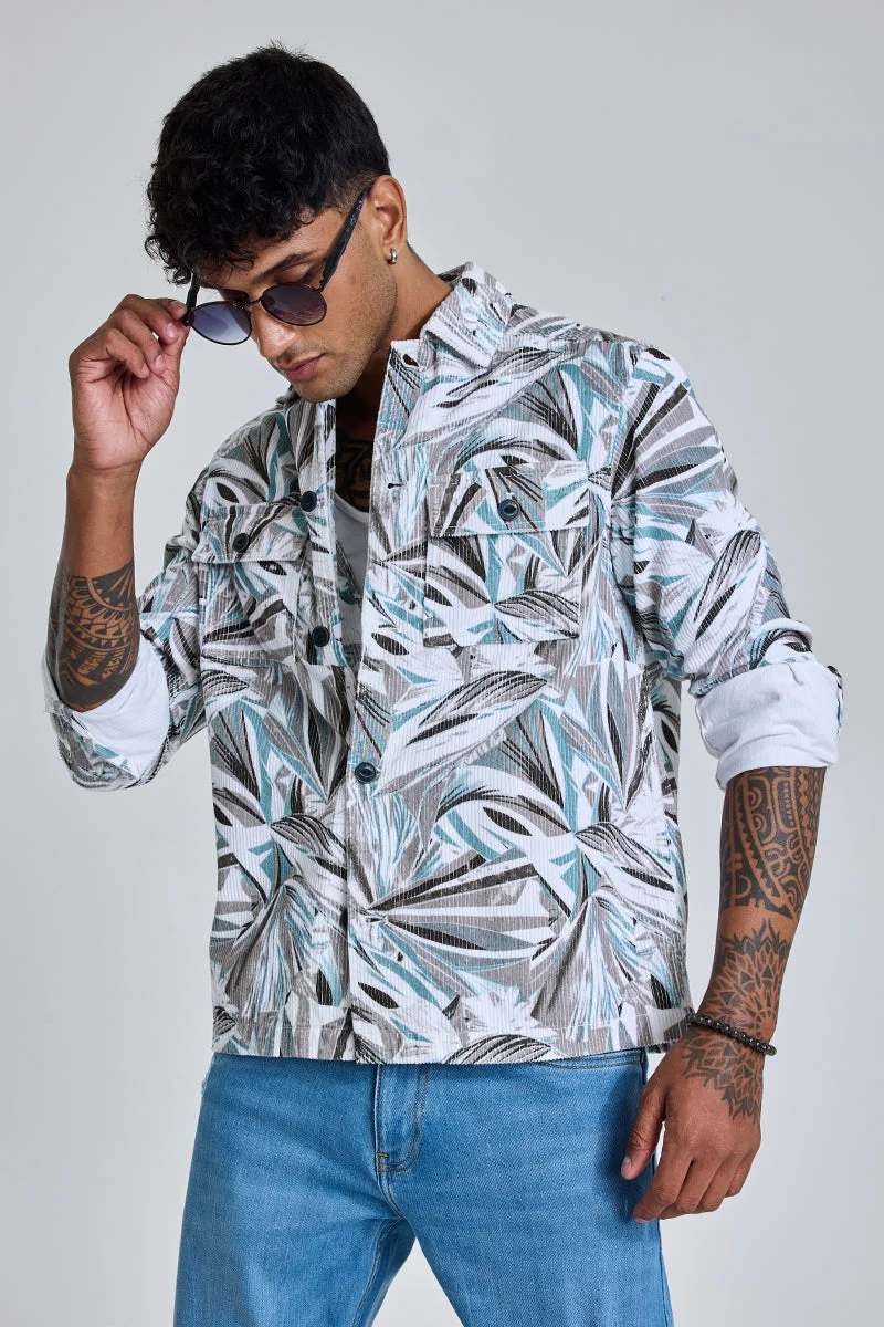 SNITCH White Abstract Corduroy Overshirt