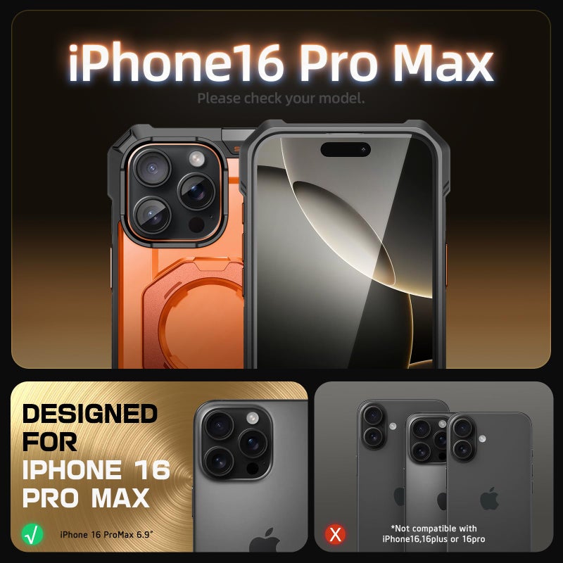 سوبكيس SUPCASE for iPhone 16 Pro Max Case with Camera Control Capture Button (Unicorn Beetle Grip), 【Built-in Stand】 【Compatible with MagSafe】 Heavy Duty Magnetic Phone Case for iPhone 16 Pro Max, Magma - Image 2