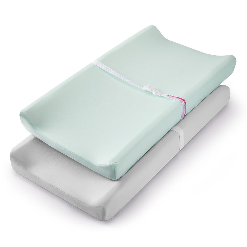 TILLYOU Changing Pad Cover Set in Soft Jersey Material Fits 3234x16 Contoured Pad for Babies Lt Green Lt Gray